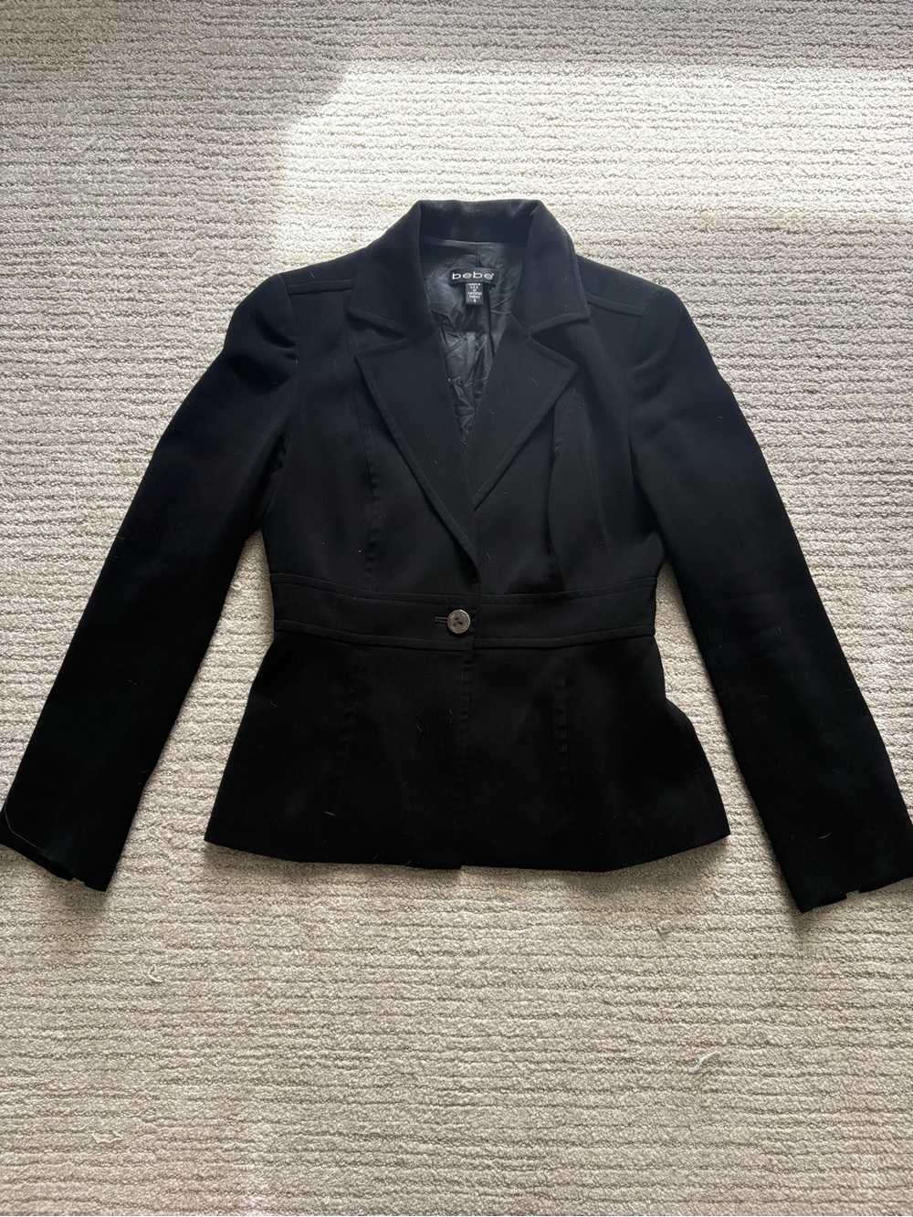 bebe Black Tailored One-Button Peplum Blazer